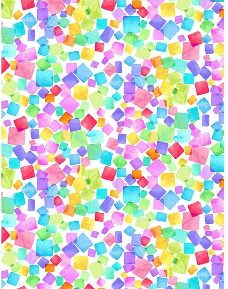 Dream Day Dreaming Multi Colored Squares White Chong-A Hwang Timeless Treasures Cotton Fabric TT-CD8205 White