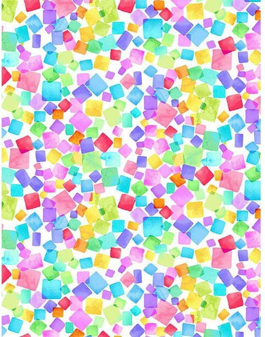 Dream Day Dreaming Multi Colored Squares White Chong-A Hwang Timeless Treasures Cotton Fabric TT-CD8205 White