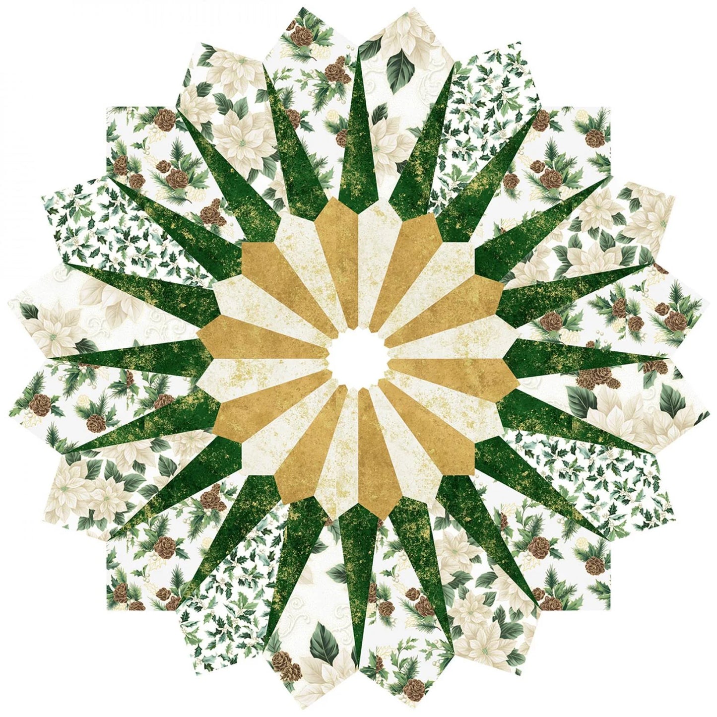 Dresden Christmas Tree Skirt 40" Sewing Kit DIY Natural Gold Fox Design Hoffman Fabrics HF-QFDTS4-20G