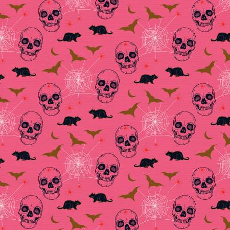 Drop Dead Gorgeous Bats and Rats Pink Teresa Chan Paintbrush Studio Cotton Fabric