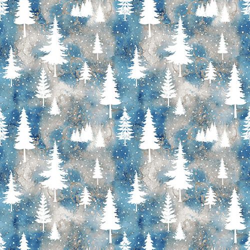 Cold Winter Morning Trees Blue Kathleen Francour Studio E Cotton Fabric
