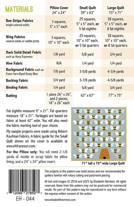 Beehive Quilt and Pillow Pattern Elizabeth Hartman EH-044