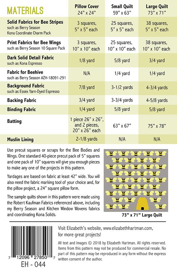 Beehive Quilt and Pillow Pattern Elizabeth Hartman EH-044
