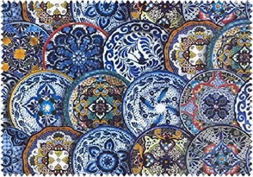 Talavera Plates Fiesta Elizabeth's Studio Cotton Fabric ES-109 Blue