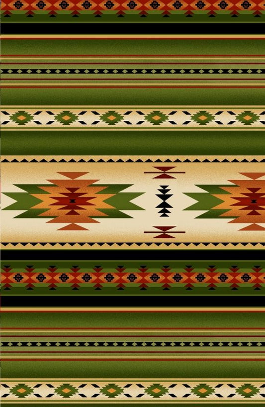 Tucson Aztec Southwestern Native American Stripe Green Elizabeth's Studio Cotton Fabric ES-201-Green