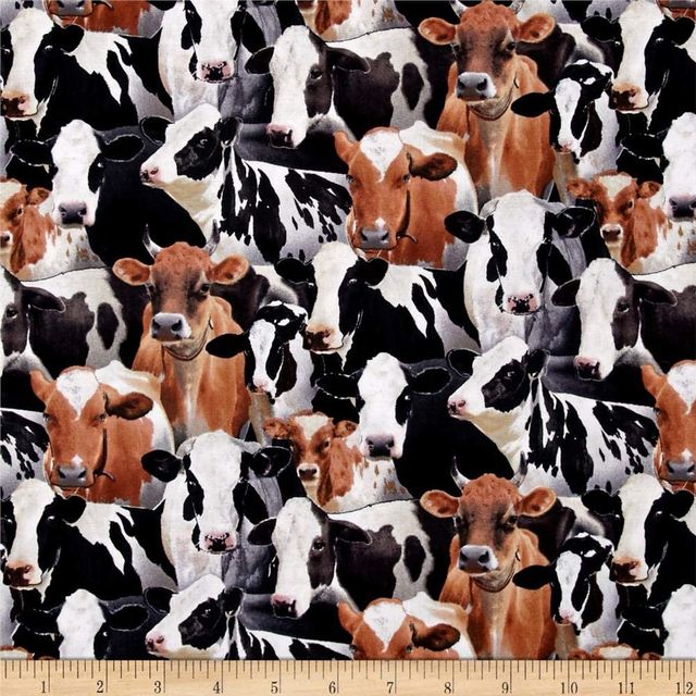 Cows Packed Farm Animals Elizabeth's Studio Cotton Fabric ES-432-Black