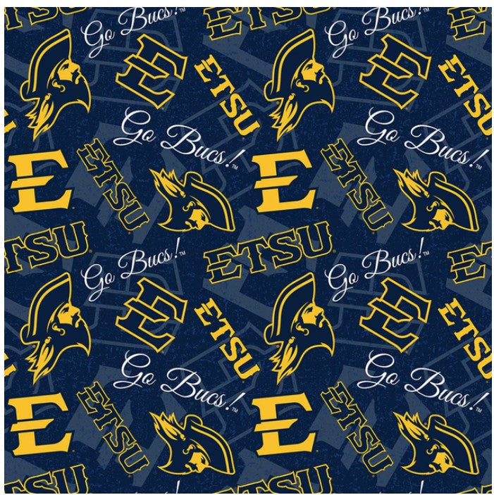 East Tennessee State University Buccaneers NCAA College Tone on Tone Blue Sykel Cotton Fabric ETSU-1178