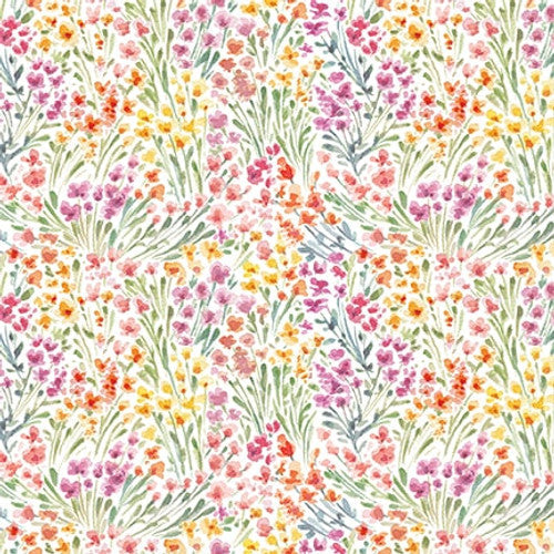 Easter Wishes Wildflowers White Silas M. Studio Blank Quilting Cotton Fabric