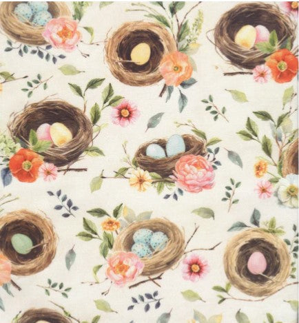 Easter Wonder Birds Nest Floral Vanilla Cream Hoffman Fabric Cotton Fabric