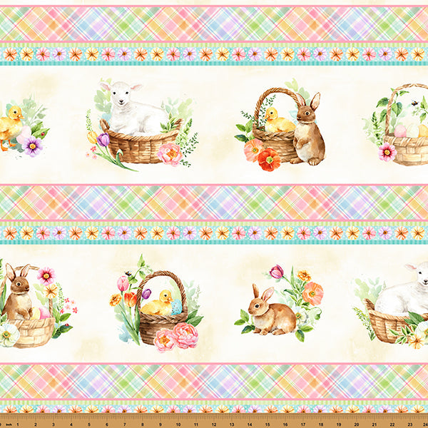 Easter Wonder Border Stripes Animals Basket Vanilla Cream Hoffman Fabric Cotton Fabric