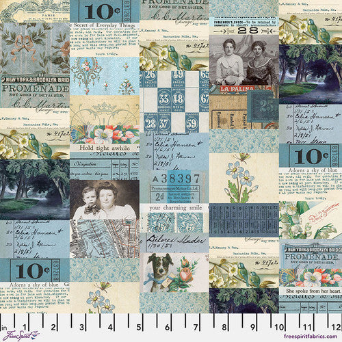 Eclectic Elements Blue Palette Collage Blue Tim Holtz Free Spirit Cotton Fabric FS-PWTH280.BLUE