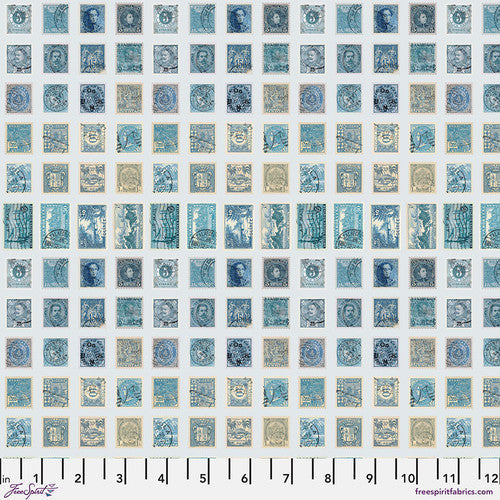 Eclectic Elements Blue Palette Stamps Blue Tim Holtz Free Spirit Cotton Fabric FS-PWTH281.BLUE