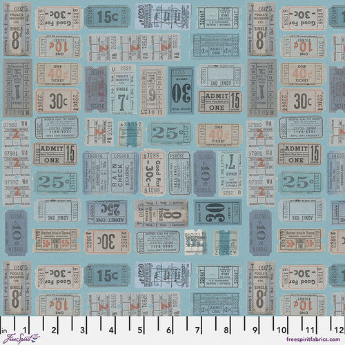 Eclectic Elements Blue Palette Tickets Blue Tim Holtz Free Spirit Cotton Fabric FS-PWTH282.BLUE