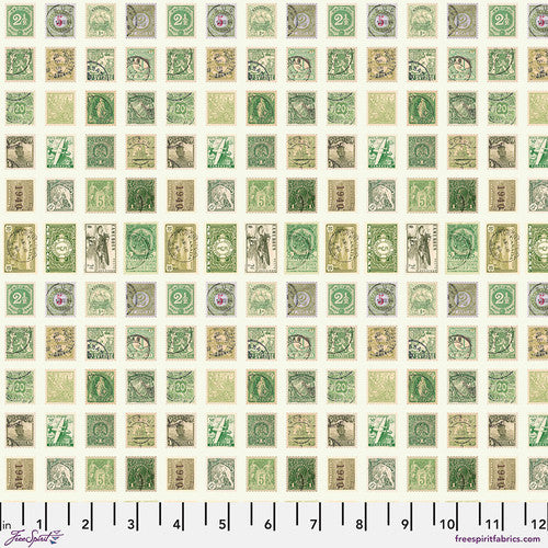 Eclectic Elements Green Palette Stamps Green Tim Holtz Free Spirit Cotton Fabric FS-PWTH261.GREEN