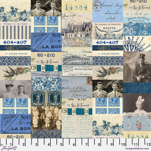 Eclectic Elements Indigo Palette Collage Indigo Tim Holtz Free Spirit Cotton Fabric FS-PWTH290.INDIGO