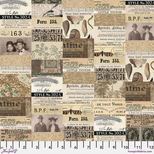 Eclectic Elements Neutral Palette Collage Neutral Tim Holtz Free Spirit Cotton Fabric FS-PWTH250.NEUTRAL
