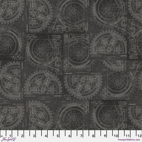 Eclectic Elements Neutral Palette Gears Neutral Tim Holtz Free Spirit Cotton Fabric FS-PWTH255.NEUTRAL