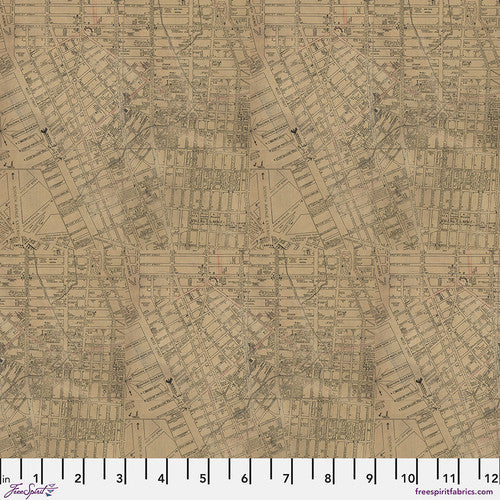 Eclectic Elements Neutral Palette Map Neutral Tim Holtz Free Spirit Cotton Fabric FS-PWTH253.NEUTRAL