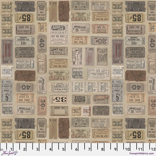 Eclectic Elements Neutral Palette Tickets Neutral Tim Holtz Free Spirit Cotton Fabric FS-PWTH252.NEUTRAL