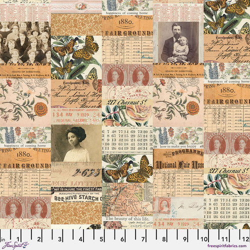 Eclectic Elements Orange Palette Collage Orange Tim Holtz Free Spirit Cotton Fabric FS-PWTH230.Orange