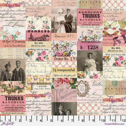 Eclectic Elements Pink Palette Collage Pink Tim Holtz Free Spirit Cotton Fabric FS-PWTH210.PINK