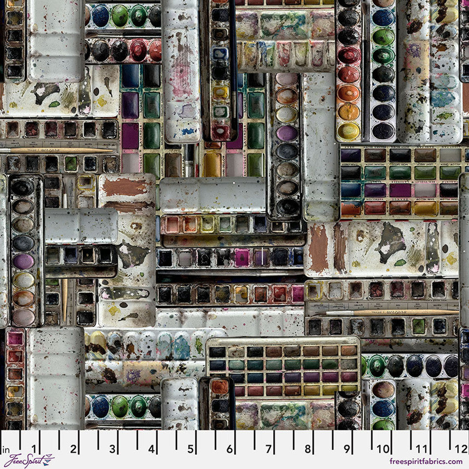 Eclectic Elements Palette Multi Watercolors Multi Tim Holtz Free Spirit Cotton Fabric FS-PWTH323.MULTI