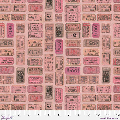 Eclectic Elements Pink Palette Tickets Pink Tim Holtz Free Spirit Cotton Fabric FS-PWTH212.PINK