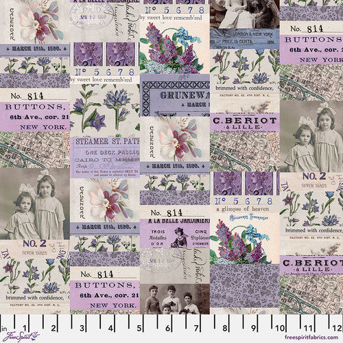 Eclectic Elements Purple Palette Collage Purple Tim Holtz Free Spirit Cotton Fabric FS-PWTH300.PURPLE