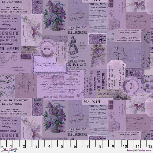 Eclectic Elements Purple Palette Ephemera Purple Tim Holtz Free Spirit Cotton Fabric FS-PWTH305.PURPLE