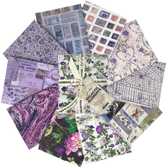Eclectic Elements Purple Palette Fat Quarter Bundle 18"x21" 10pcs Tim Holtz Free Spirit Cotton Fabric FS-FB4FQTH.PURPLE