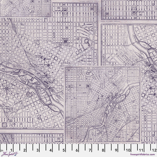 Eclectic Elements Purple Palette Map Purple Tim Holtz Free Spirit Cotton Fabric FS-PWTH303.PURPLE