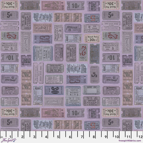 Eclectic Elements Purple Palette Tickets Purple Tim Holtz Free Spirit Cotton Fabric FS-PWTH302.PURPLE