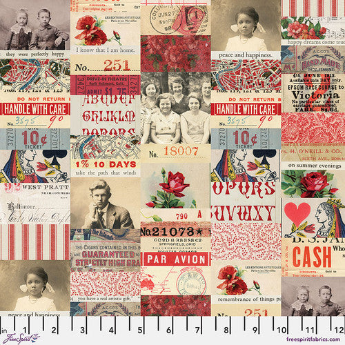 Eclectic Elements Red Palette Collage Red Tim Holtz Free Spirit Cotton Fabric  FS-PWTH220.RED