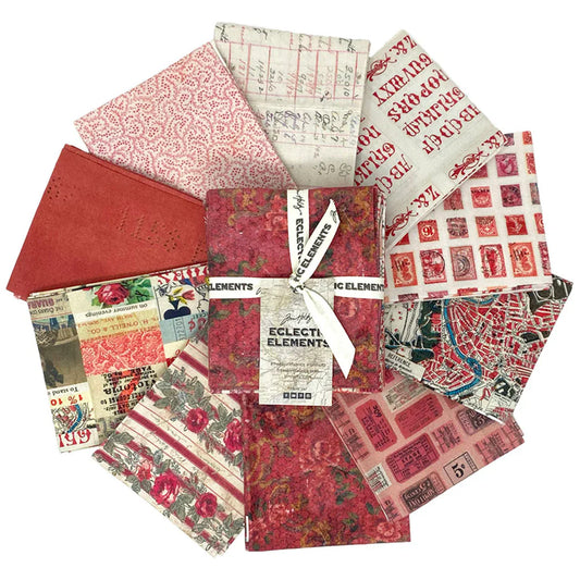 Eclectic Elements Red Palette Fat Quarter Bundle 18"x21" 10pcs Tim Holtz Free Spirit Cotton Fabric FS-FB6FQTH.RED