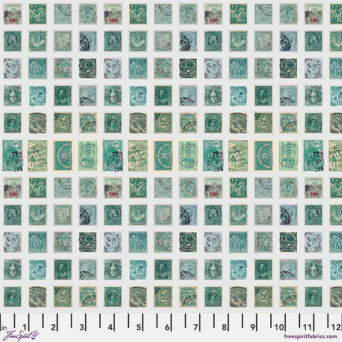 Eclectic Elements Teal Palette Stamps Teal Tim Holtz Free Spirit Cotton Fabric FS-PWTH271.TEAL