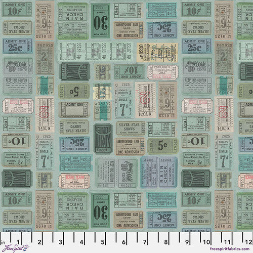 Eclectic Elements Teal Palette Tickets Teal Tim Holtz Free Spirit Cotton Fabric FS-PWTH272.TEAL