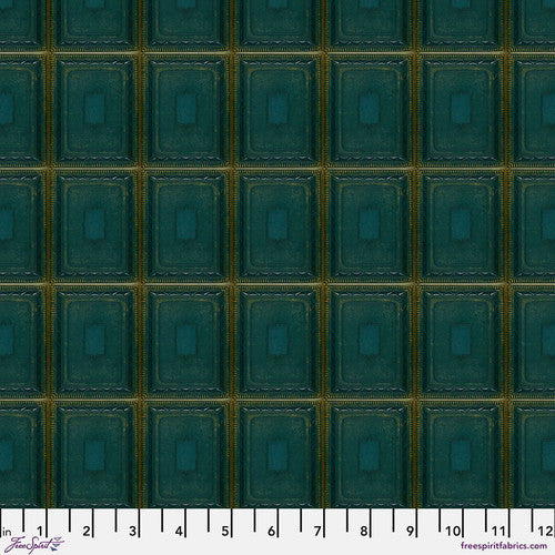 Eclectic Elements Teal Palette Tiles Teal Tim Holtz Free Spirit Cotton Fabric FS-PWTH274.TEAL