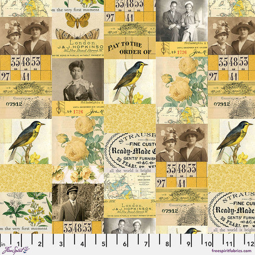 Eclectic Elements Yellow Palette Collage Yellow Tim Holtz Free Spirit Cotton Fabric FS-PWTH240.YELLOW