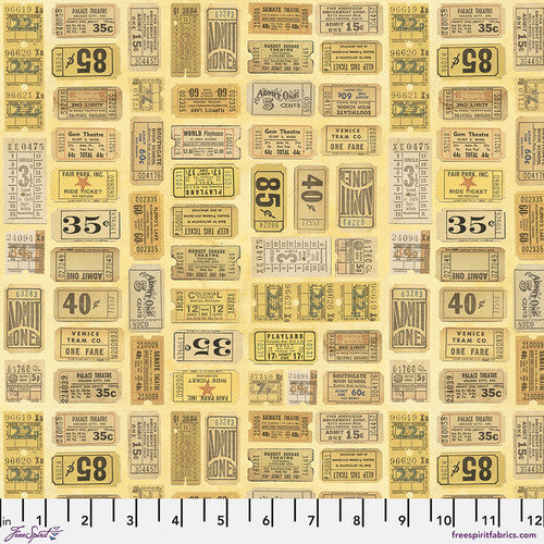 Eclectic Elements Yellow Palette Tickets Yellow Tim Holtz Free Spirit Cotton Fabric FS-PWTH242.YELLOW