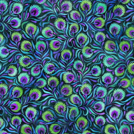 Eclectica Peacock Feather Toss Turquoise Dan Morris Quilting Treasures Cotton Fabric