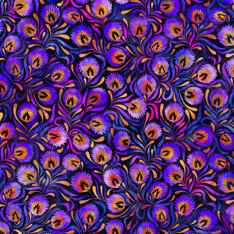 Eclectica Peacock Feather Toss Violet Dan Morris Quilting Treasures Cotton Fabric