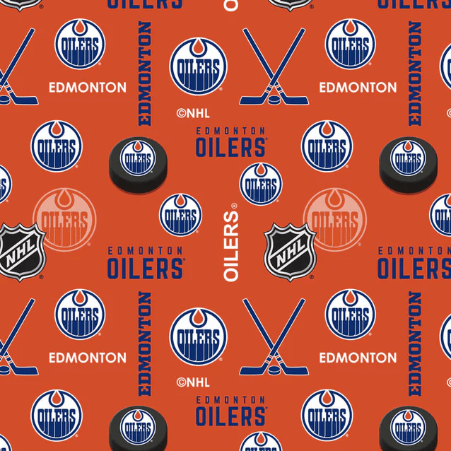 Edmonton Oilers NHL Hockey Allover Sykel Enterprises Polyester Fleece Fabric NHL-1385-OIL | US Fabric Shop