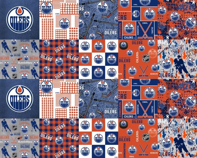 Edmonton Oilers NHL Hockey Cheater Quilt Sykel Enterprises Polyester Fleece Fabric NHL-1386-OIL | US Fabric Shop