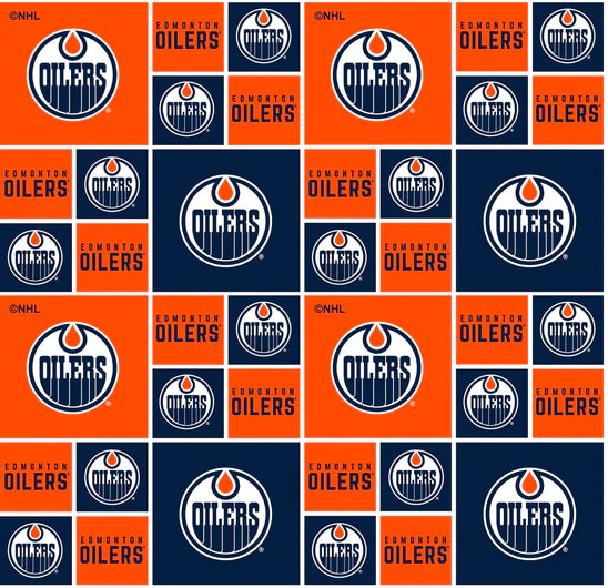Edmonton Oilers NHL Hockey Geometric Sykel Enterprises Cotton Fabric 020-OIL