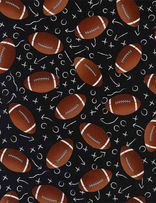 Elite Athlete Tossed Footballs Black Timeless Treasures Cotton Fabric TT-SPORT-CD1228-BLACK