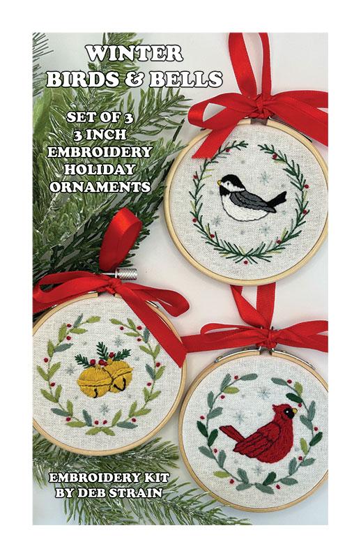 Embroidery Kit 3" Set of 3 Ornaments Winter Birds & Bells Deb Strain Stitches DSS-024