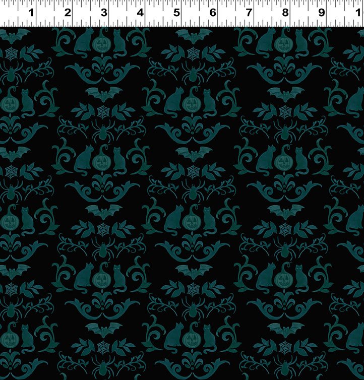 Emerald Hollow Damask Black Sue Zipkin Clothworks Cotton Fabric CLT-Y4827-3