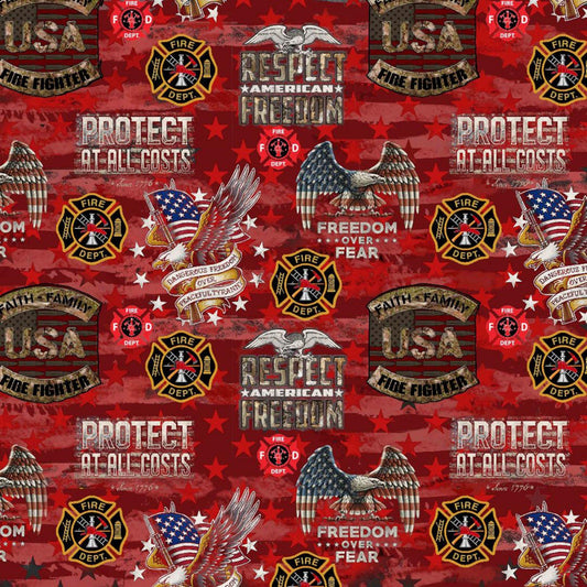 Firefighter Camo USA Flag Allover Badge Flag Sykel Cotton Fabric SYK-1338FF