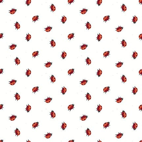 Enchanted Forest Tossed Ladybugs White Red Jane Alison Henry Glass Cotton Fabric HG-1552-08