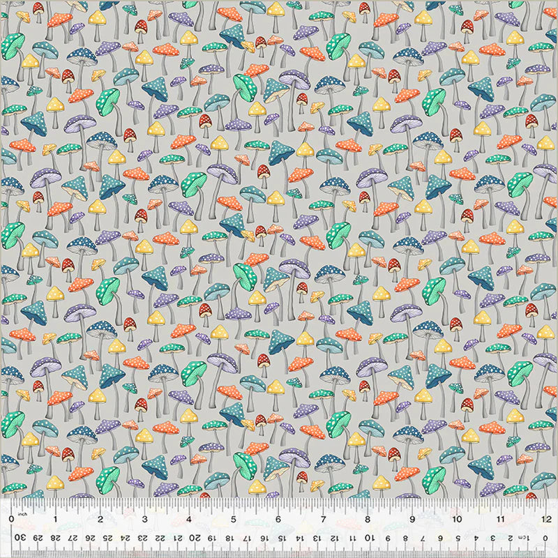 Enchanted Woods Mushroom Garden Light Grey Terri Degenkolb Windham Fabrics Cotton Fabric WF-54523-8